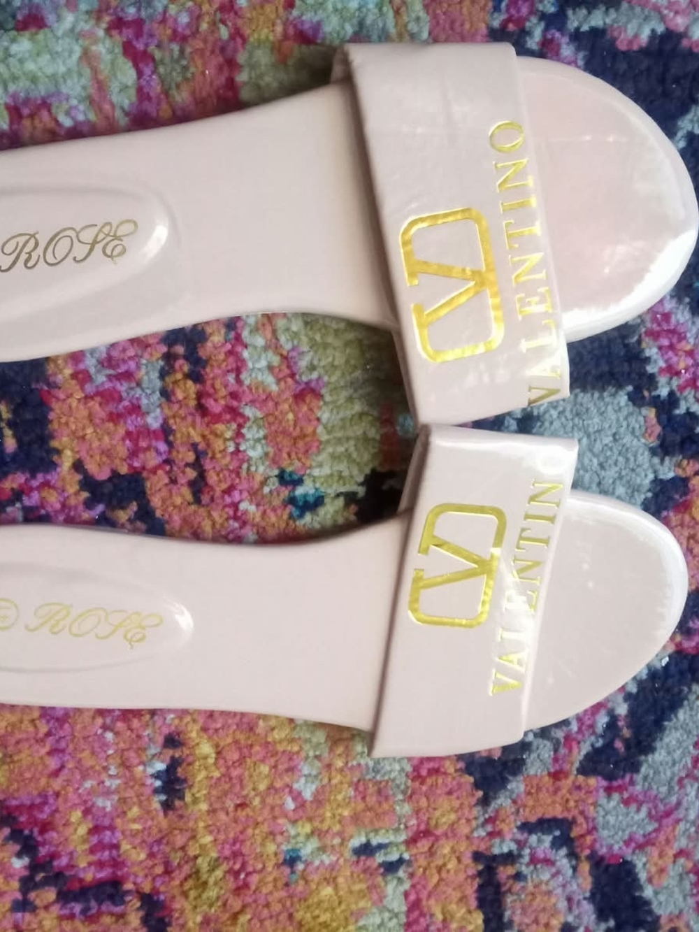 Valentino Pale Pink Slide Sandals with Gold Logo